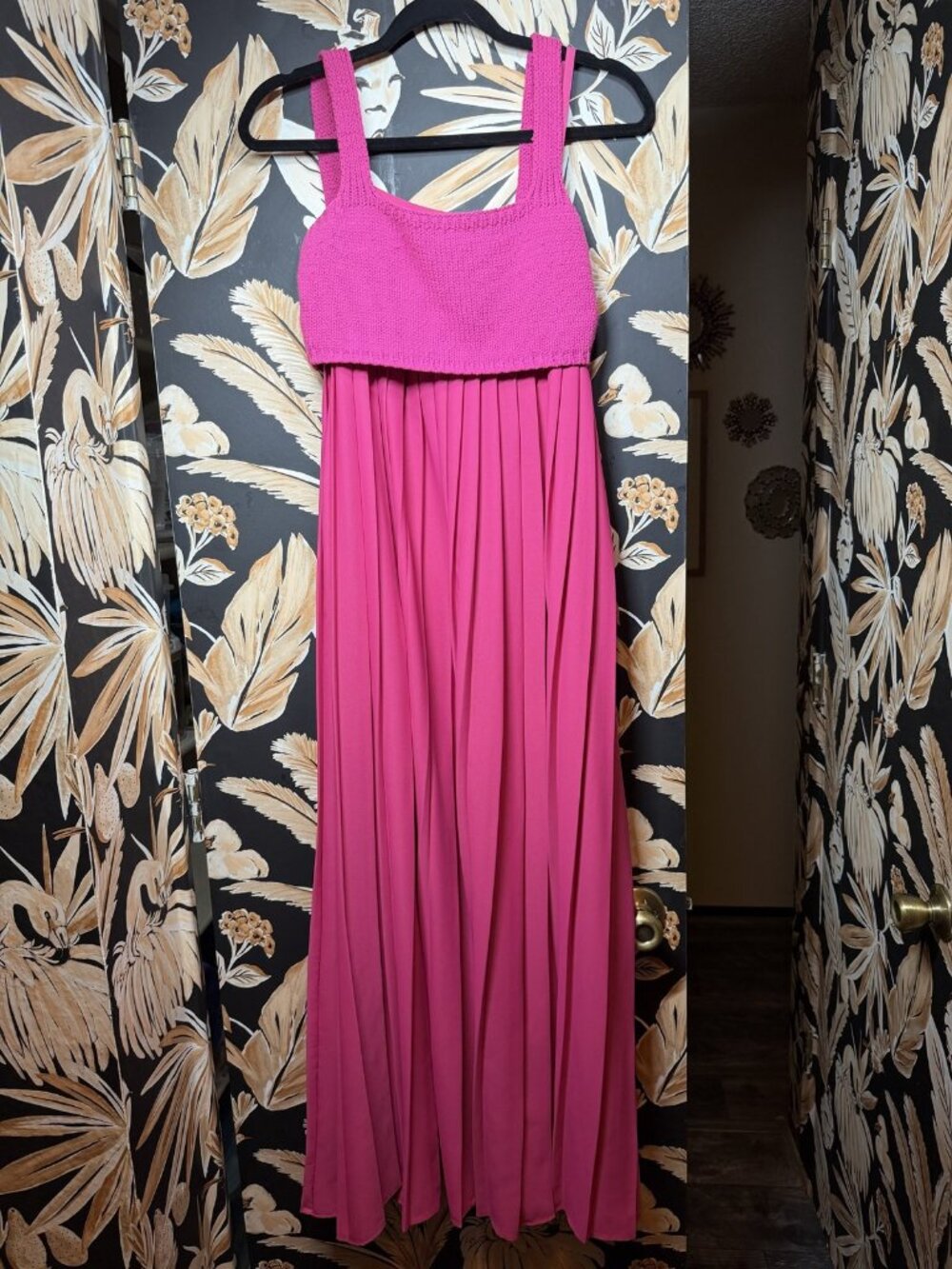 Mare Mare x Anthropologie Pink Pleated Maxi Dress Knit Overlay Size XS